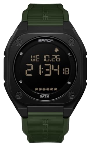 FANMIS Men's Digital Sports Watch Big Face Stopwatch Outdoor Rubber Strap - color: Green
