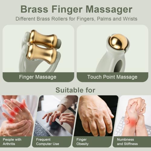 2-in-1 Brass Finger Massager Roller,Gua Sha Tool for Hand Arthritis Therapy