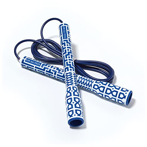 Skipping Jump Rope for Fitness Workout - Light Weight, Adjustable, Tangle Free, Excellent line control for Cardio Boxing, CrossFit, Training Exercise All Ages and Gender ( Special Luxury, KA-220, Made in Korea) - color: Navy (Royal Luxury)