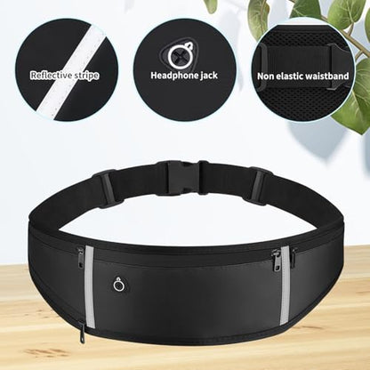 UltraSlim Fanny Packs for Women Men Slim Running Belt Waist Pack Runners Bag Waterproof Money Belt (1186, All Black) - color: All Black, style: 1186