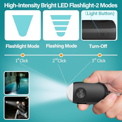 Hion Personal Safety Alarm for Women, 2 Pack Rechargeable 130dB Self Defense Alarm Keychain with LED Flashlight, Emergency Safe Sound Security for Children Elderly College Girls, Black+Pink - color: Black+Pink