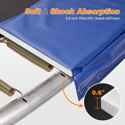 Exacme Trampoline Pad Replacement 16 15 14 13 12 10 8 Foot, Waterproof Safety Spring Cover Round Frame Pad, No Hole for Pole - color: Blue, size: Fit 10FT Frame Only, style: Without Opening Design