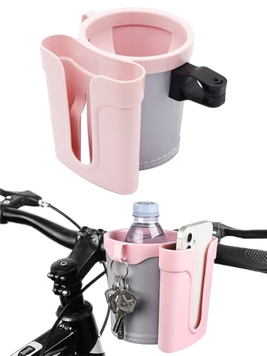 Bike Cup Holder & Phone Mount, 3-in-1 Waterproof Handlebar Drink Holder with Phone Mount ＆Cell Phon e Keys for E-Bike, Scooter, Stroller, Wheelchair (Black) - color: black