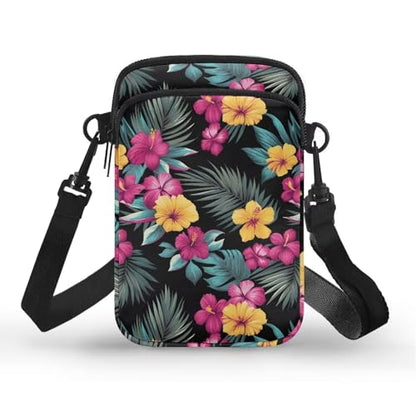 Hawaiian Tribal Small Crossbody Bags for Women Cell Phone Bag Purse, Sea Turtle Zipper Sling Purses Shoulder Bag - color: Hibiscus Palm Leaf