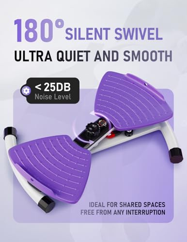 Waist Twister Machine Exercise, Ab Twist Board with Smart LED Digital Counter, Supports 300 lbs, Noiseless, Anti-Slip, Compact Portable for Home Gym Workout Equipment (Deep Purple)
