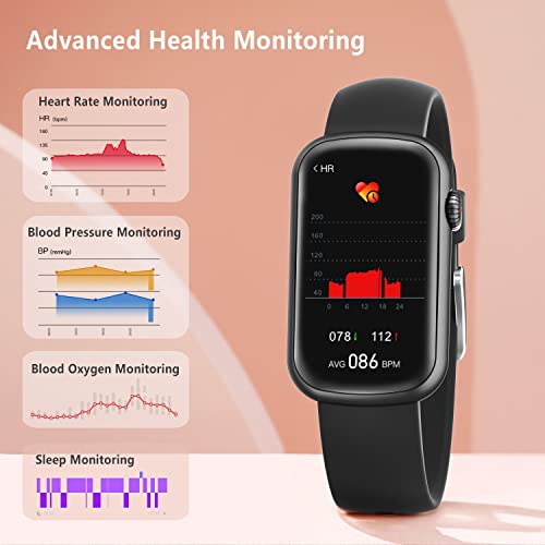 FITVII Slim Fitness Tracker with Blood Oxygen, Blood Pressure, 24/7 Heart Rate and Sleep Tracking, IP68 Waterproof Activity Trackers and Smart Watches with Step Tracker, Pedometer for Women Men - color: Black