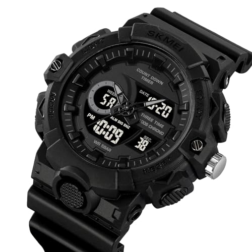 FANMIS Men's Analog Digital Sports Watch 50M LED Backlight Military Watch - color: Black