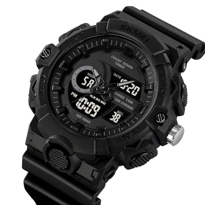 FANMIS Men's Analog Digital Sports Watch 50M LED Backlight Military Watch - color: Black