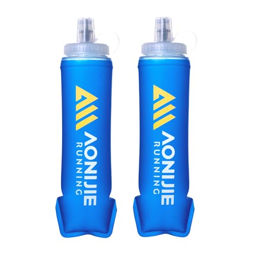AONIJIE TPU Soft Flask Water Bottle Collapsible Running Flask for Hydration Pack, BPA Free, Wide Opening, for Outdoor Sports Hydration - color: E1#500ml(Screen Printing)-2Pcs