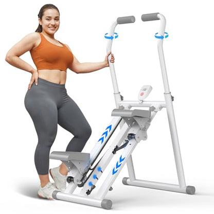 MERACH Stair Stepper with Adjustable Resistance, Foldable Stair Climber - color: White & Pink