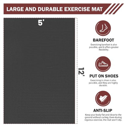 Stepwaver Extra Large Exercise Mat, 6'x4'/ 7'x5'/ 8'x5'/ 9'x5'/10'x5' (6mm) - size: 12'×5'×0.25"