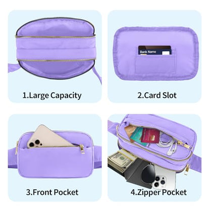 Fashion Fanny Bag-Waist Pack With Adjustable Belt Bag-Unisex Crossbody Pack For Travel Running Hiking-Light Purple - color: Light Purple