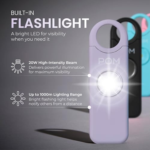POM Personal Safety Alarm for Women – 130dB Loud Emergency Siren, USB-C Rechargeable with Bright LED Flashlight, Portable Keychain Design for Self Defense, Purse, Backpack & Travel (Lavender) - color: Lavender