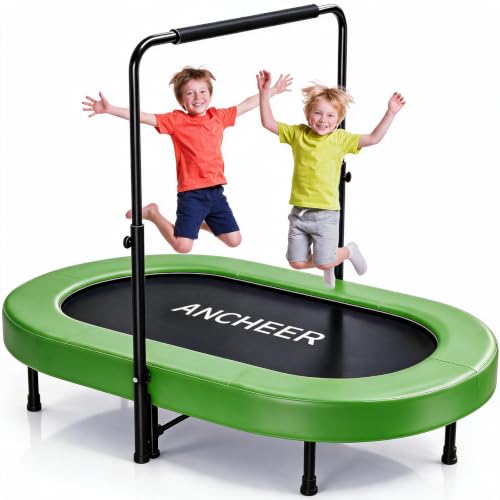 ANCHEER Trampoline for Kids, Toddler Trampoline Indoor Sports and Outdoor Games 56" Kids Rebounder 220LBS Capacity with Adjustable Safety Handrail Foldable Jumper for Boys and Girls - color: Green/Black