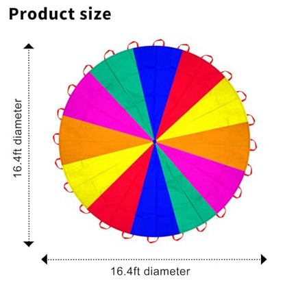 Parachute 13ft/ 16.4ft/ 20ft - Kids Play Gymnastics Parachute with Handles for Group Team Cooperative Games,Indoor Outdoor Gym Class Rainbow Parachute Birthday Church VBS Activity Supplies - size: 16.4ft