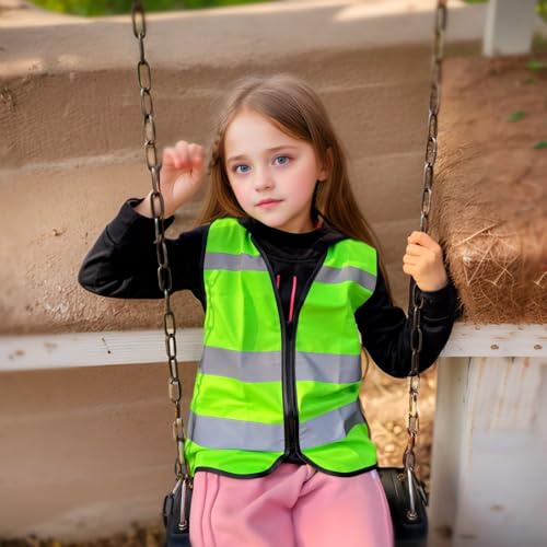Green Kids Construction Vest, Hi Vis Toddler Safety Vest, S Zipper - color: Green, size: Small