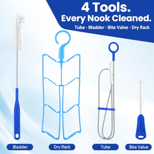 Hydration Bladder Cleaning Kit Compatible with Camelbak, Flexible Long Brush for Hose, Small Bite Valve and Big Brush, Drying Collapsible Bladder Frame,Water Reservoir Backpack Cleaning Tools