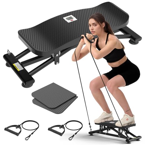 Balancing Machine for Full Body Workout，Simulated Ski Full Body Cardio Workout Equipment，Sliding Ski Simulator with Resistance Bands，Portable Twist Balance Trainer Featuring LCD Display - color: black