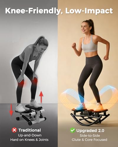 FineWay Upgraded Rock Stepper 2.0 for Exercise at Home, Rocking Stepper Side to Side, Low-Impact Knee-Friendly Exercise Machine with Resistance Bands, LCD Monitor & 330 LBS Capacity, Full Body Workout - color: All Black