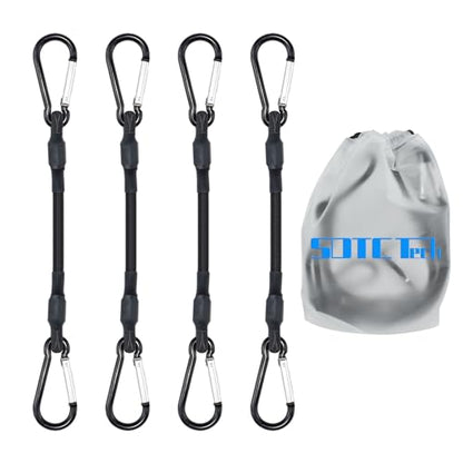 SDTC Tech 12IN Mini Short Bungee Cords with Carabiner Hooks Heavy Duty Elastic Tie Downs Straps for Tent, Bike, Kayak, Luggage (4-Pack Total Length 15 Inches) - size: 12INCH-4PCS
