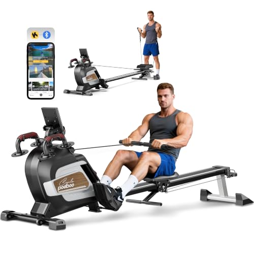 pooboo Rowing Machine for Home, Foldable Magnetic Rowing Machine - color: Wood
