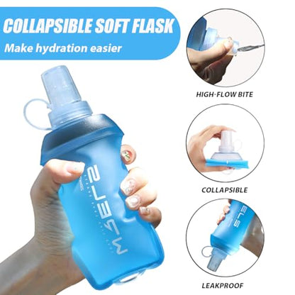WRELS 200ml/350ml/500ml Collapsible Soft Flask,BPA Free Folding Soft Water Bottle with Hanging Ring,Lightweight TPU Hydration Flask for Running Marathon Cycling Hiking(200ml-2 Packs) - color: Blue-200ml*2