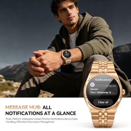 Smart Watch for Men, Answer/Make Call, Activity Tracker, Steel Strap, 40mm - color: Gold