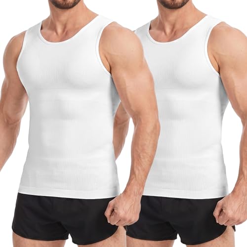 Sleeveless Compression Shirt Men Slimming Body Shaper Vest Mens Compression Tank Top Undershirt Shapewear Tummy Control - color: White+white, size: XX-Large