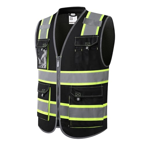 JKSafety Safety Vest for Men Women Hi Vis with Pockets and Cushioned Collar Construction Vest Meet ANSI Standard (BX360) - color: Black, size: 4X-Large