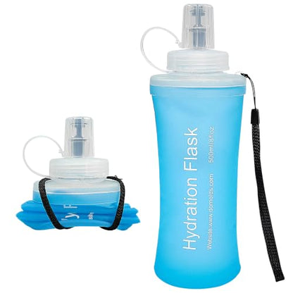 FR Collapsible Soft Hydration Flask 500ml TPU Portable Sports Water Bottle, Outdoor Running Cycling Fitness Hydration Bag with Leak-Proof Bite Valve and Lanyard(Blue) - color: Blue 500