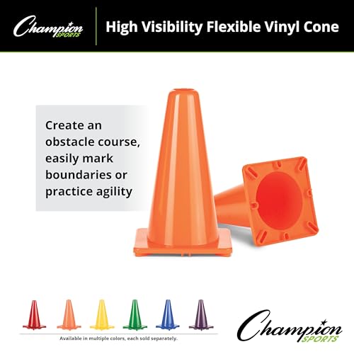 Champion Sports High Visibility Flexible Vinyl Cones for Sports Training, Agility Drills, Field & Gym Marking Sets - color: Yellow, style: 12 Inch Cone (Single)