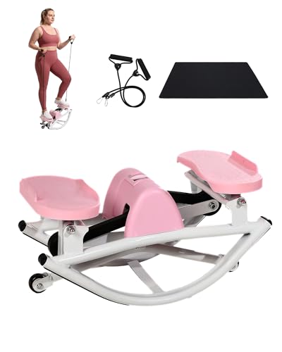 3D Side-to-Side Rocking Mini Stepper - Under Desk Stair Stepper for Home Cardio, 350 lb Capacity, Quiet Compact, Digital Display, Resistance Bands & Mat Included