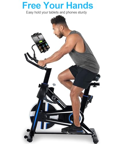 Gooseneck Spin Bike Tablet Mount, Elliptical Treadmill Tablet Holder, Indoor Peloton Stationary Exercise Bicycle Handlebar Clamp for iPad Pro Air Mini, Galaxy Tabs, Kindle, E-Book, 4-11" Device