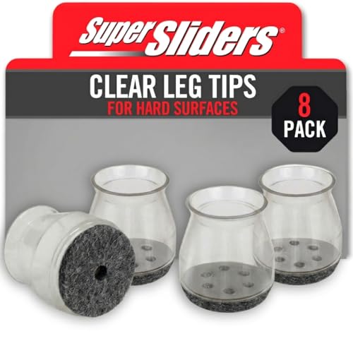 Super Sliders 1 Inch Round Chair Leg Tips with Gray Felt Bottom – Heavy Duty Silicone Furniture Leg Caps, Steel Reinforced Floor Protectors for Chairs & Tables, 8 Count - color: Grey