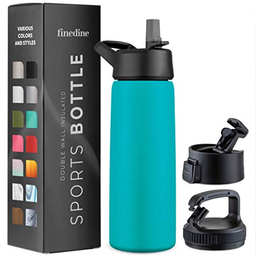 FineDine Insulated Water Bottle with Straw, 25 Oz, Cheery Turquoise - color: Cheery Turquoise, size: 25 Ounces