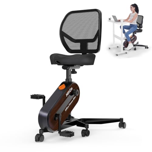 HitGo Office Exercise Bike Desk Chair,330 lbs Heavy Duty Under Desk Bike with 9-Level Height Adjustable Seat 24.4"-33.8",8-Level Resistance & Rolling Wheels,Quiet Fitness Chair for Home Office - color: Black