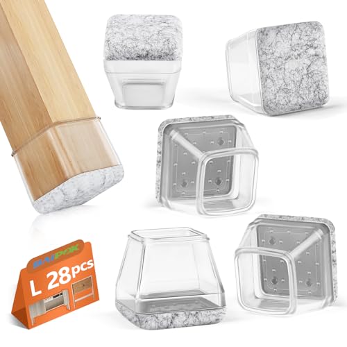 BAIPOK 28Pcs Square Chair Leg Floor Protectors with Thickened Felt Pads - color: Clear, size: Large