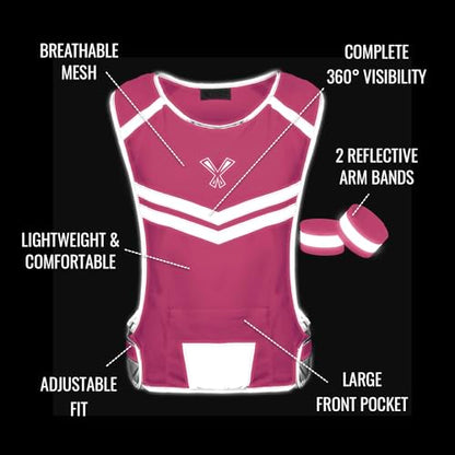 Reflective Running Vest with Pocket & 2 Bands, High-Visibility - color: Pink, size: Medium