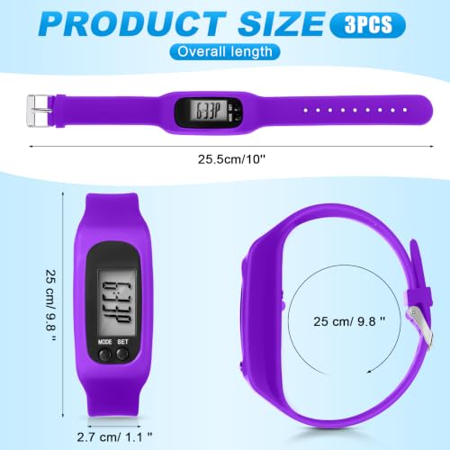 Kenning 3 Pcs Walking Running Pedometer Watch - color: Purple, Sky Blue, White