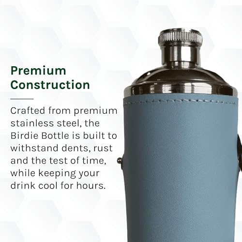 12oz Flask with 4 Shot Glasses in Cap – Stainless Steel with Waterproof Leather Case, Leakproof, Reusable Gift - color: Sky Blue, size: 12oz Standard