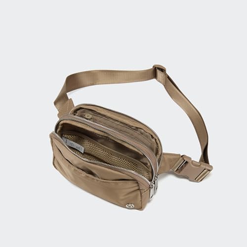 Pander Nylon Fanny Pack Belt Bag for Women with 5 Zipper Pockets - color: Gray Brown