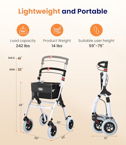 VOCIC Z32 Narrow Walkers for Small Spaces, 8" Quiet Anti-Slip Tires, Tray - color: White