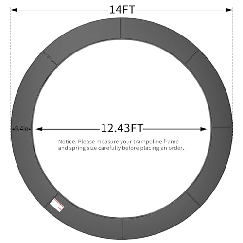 ACWARM HOME 16FT/15FT/14FT/12FT/10FT Trampoline Safety Pad Replacement, Round Trampoline Spring Protection Cover, Fits 16FT/15FT/14FT/12FT/10FT Frames, Water-Resistant Trampoline Accessories - color: Black, size: 14FT