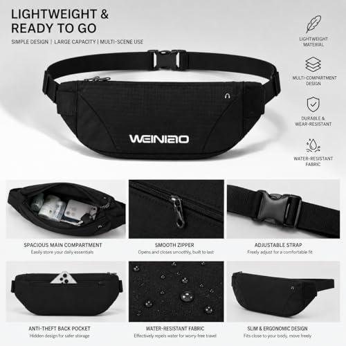 Waist Bag Running Belt Waterproof Sports Fanny Pack for Phone Fitness Marathon Travel (Black) - color: Black