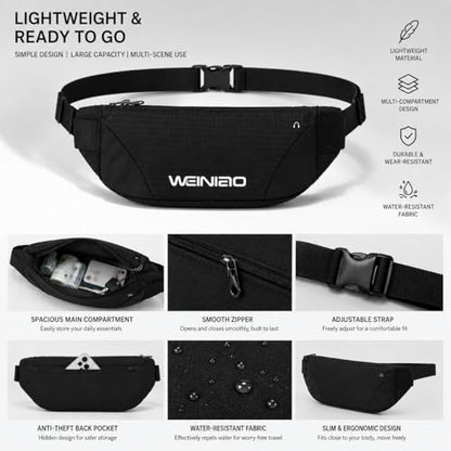 Waist Bag Running Belt Waterproof Sports Fanny Pack for Phone Fitness Marathon Travel (Black) - color: Black