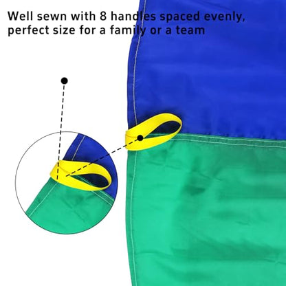 Parachute 13ft/ 16.4ft/ 20ft - Kids Play Gymnastics Parachute with Handles for Group Team Cooperative Games,Indoor Outdoor Gym Class Rainbow Parachute Birthday Church VBS Activity Supplies - size: 6.5ft