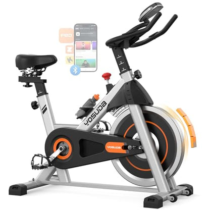 YOSUDA Exercise Bike, Magnetic Friction Stationary Bike with App Training - color: Orange Silver