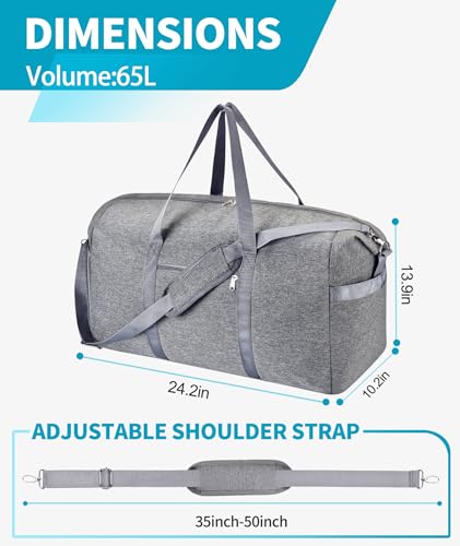 Carry On Luggage 22x14x9 Airline Approved, 65L Gym Duffle Bag for Travel - color: Grey, size: 65L