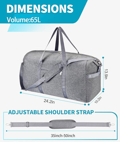 Carry On Luggage 22x14x9 Airline Approved, 65L Gym Duffle Bag for Travel - color: Grey, size: 65L