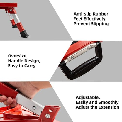 Homeon Wheels Adjustable RV Step Stool, Folding Aluminum Platform, Red - color: Red